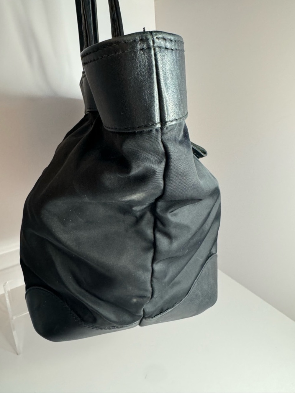 #284 Furla Black Nylon & Leather Shoulder Tote Bag - Picture 6 of 17